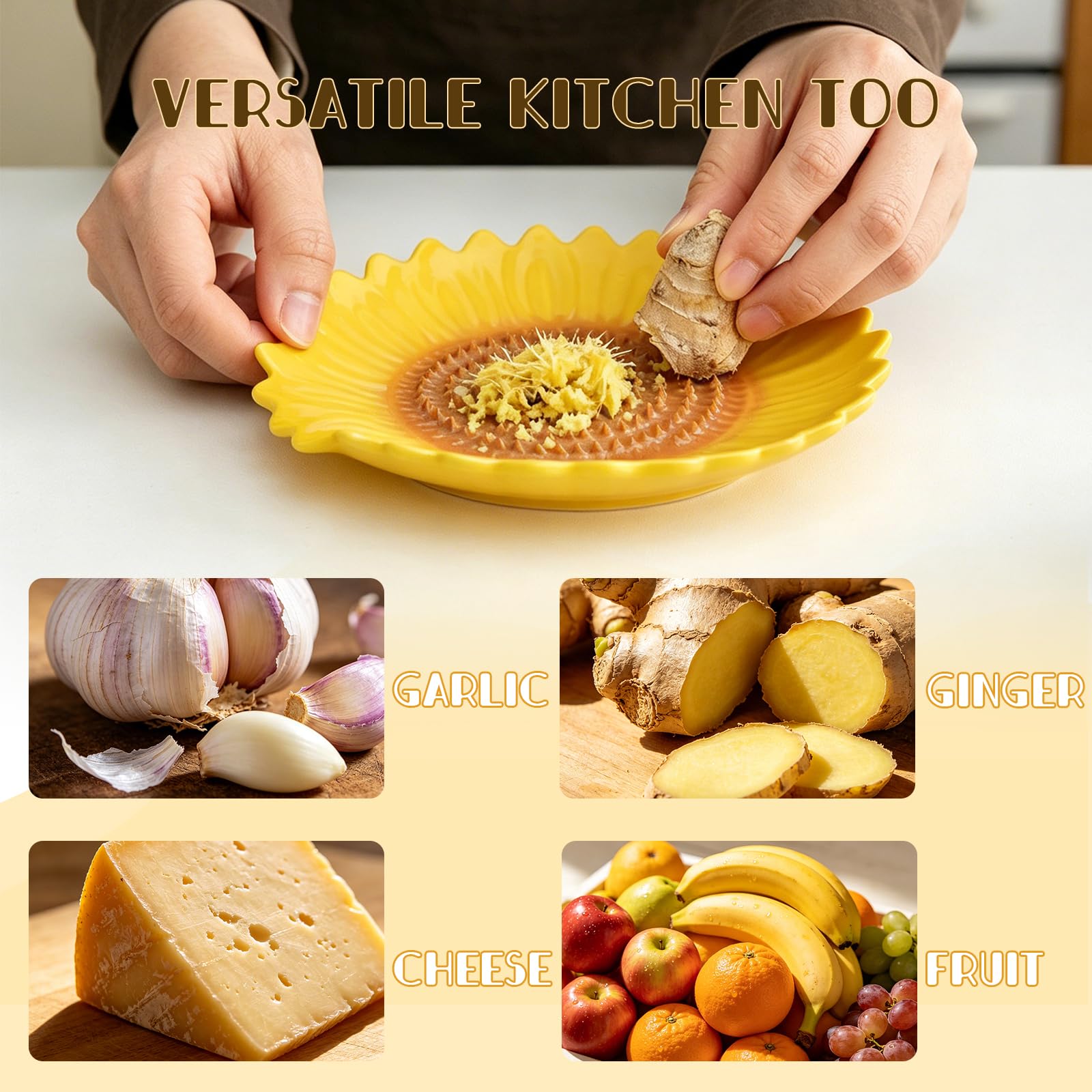 Garlic grater plate integrated into ceramic spoon rest
