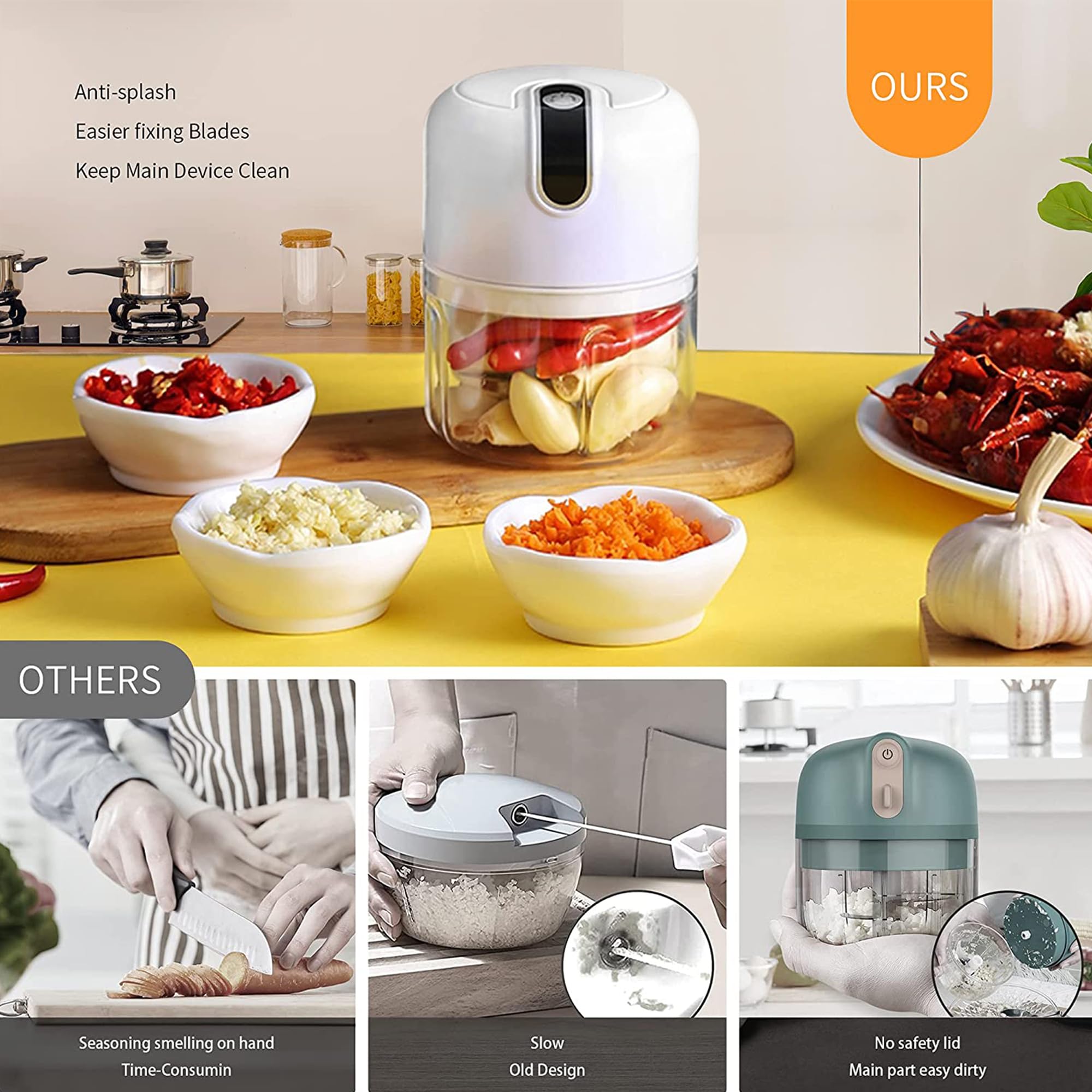 Wireless food processor for ginger chili fruit meat