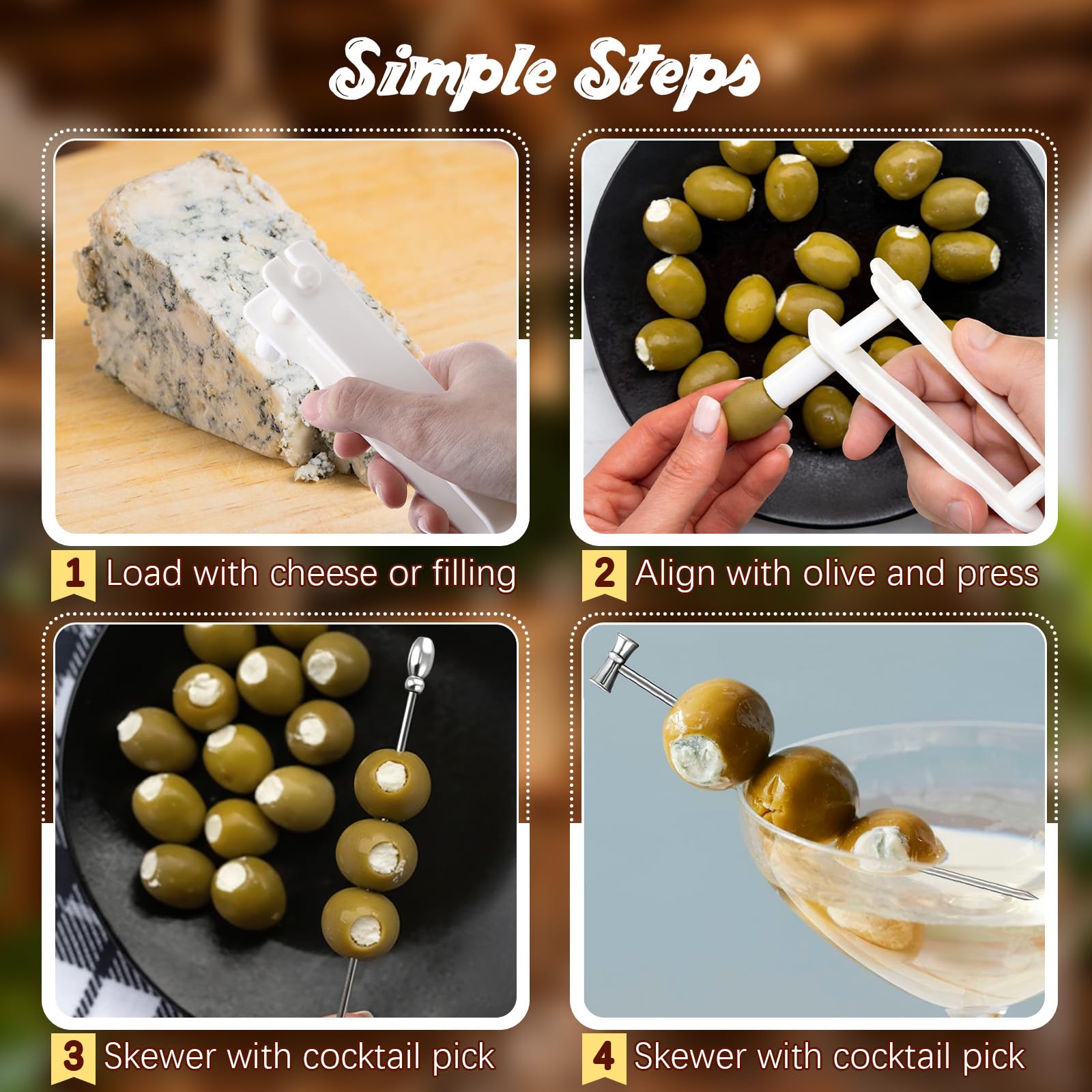 Garnish options for martinis and appetizers