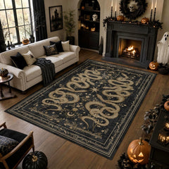 Garvee Snake Gothic 8x10 area rug with black and gray tones
