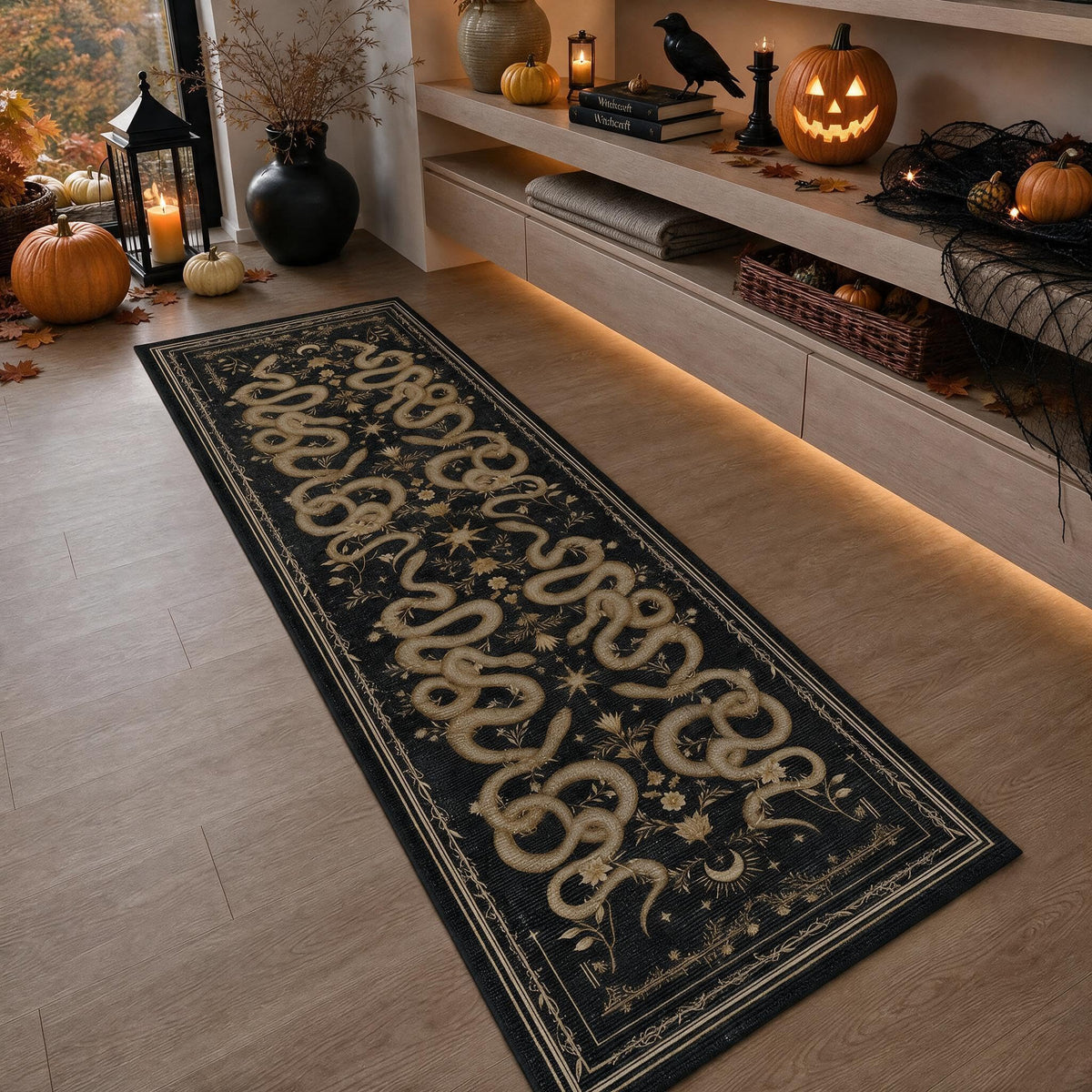 Garvee Snake Gothic runner rug 2x6 black gray with non-slip TPE backing