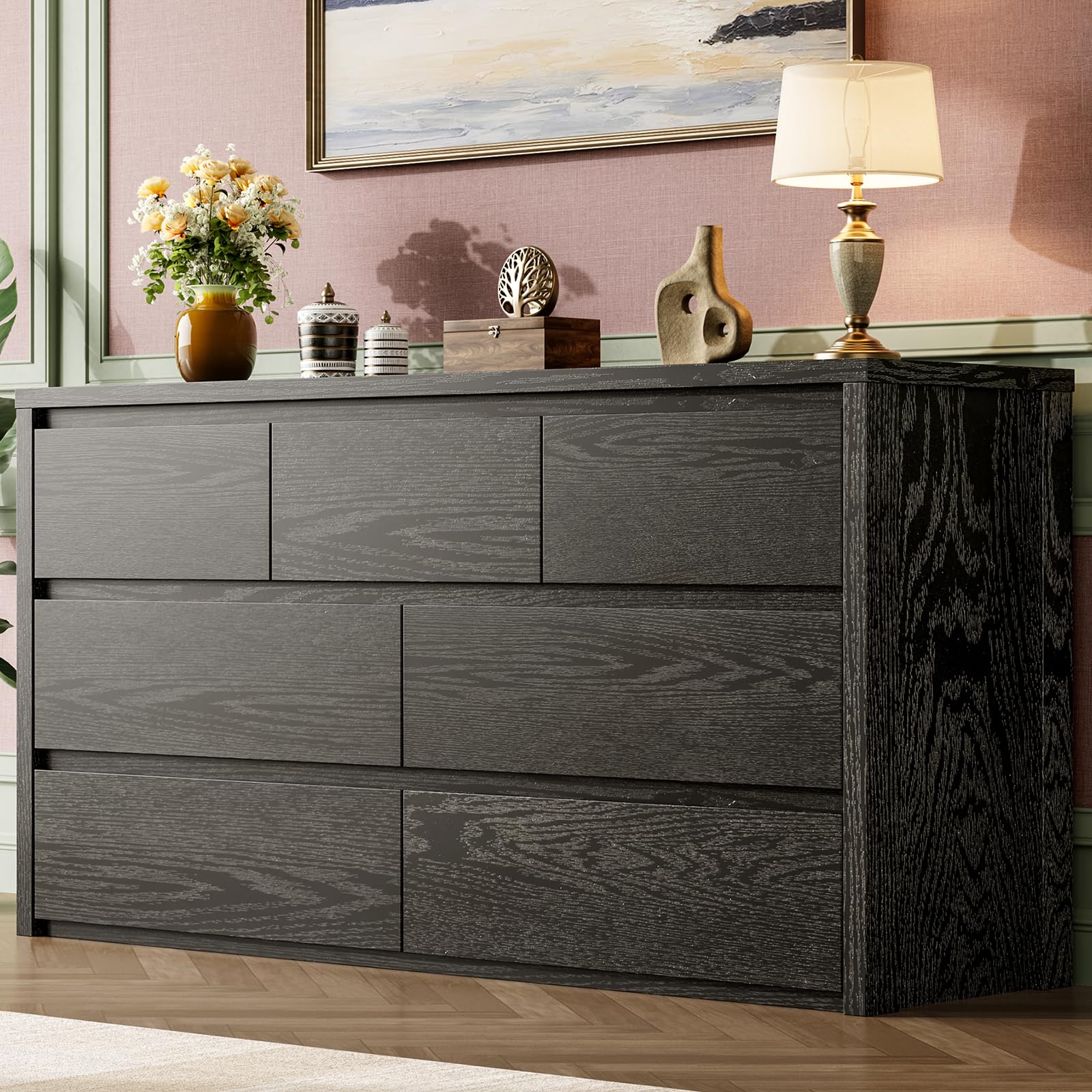 GarveeHome 7 Drawer Dresser front view in wood finish