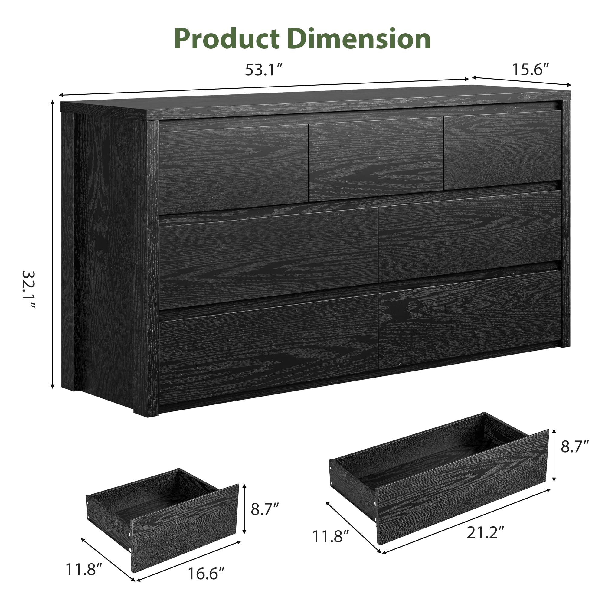 GarveeHome 7 Drawer Dresser placed in a bedroom setting