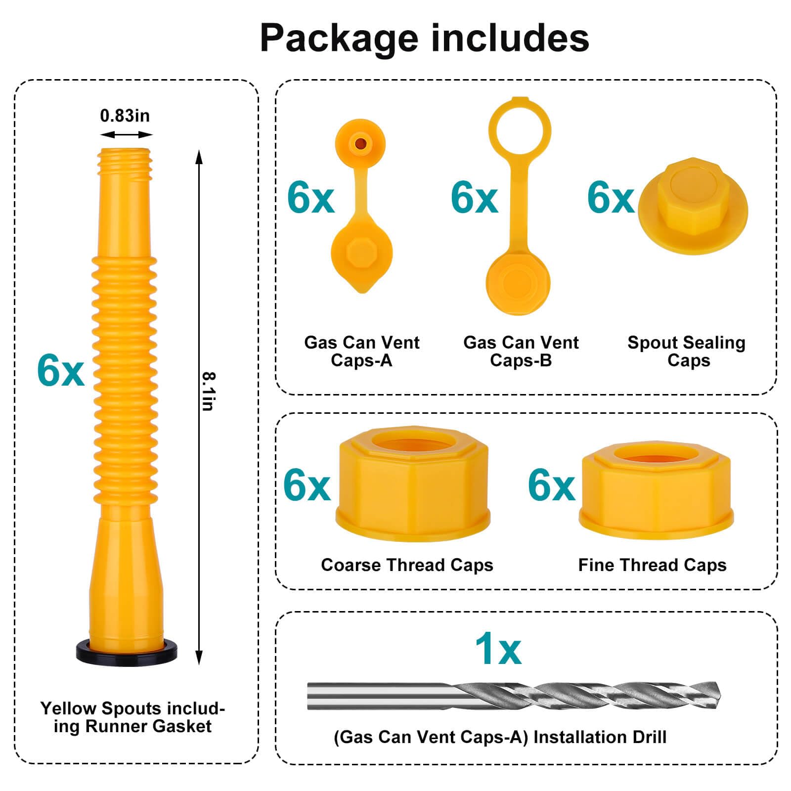 Gas Can Nozzle Replacement 6Kit-Yellow kit