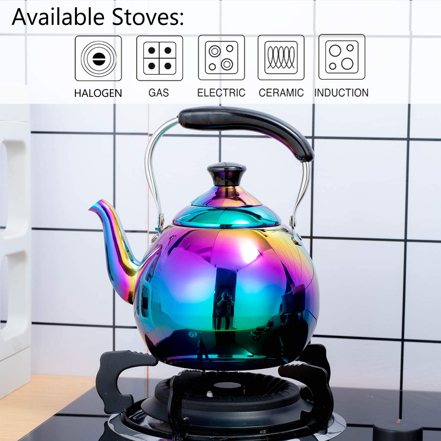 Gas stove top compatible tea kettle fast boiling water
