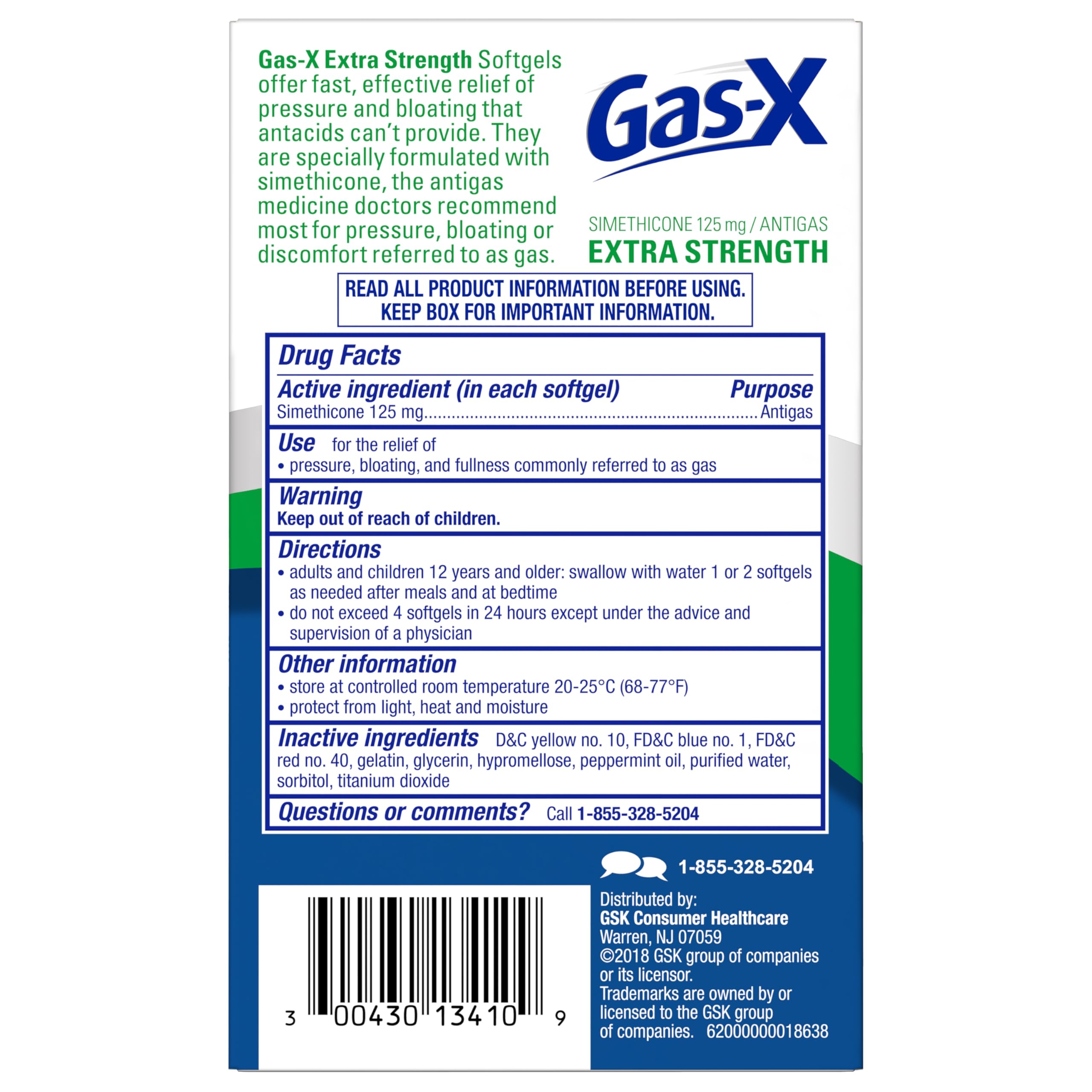 Gas-X softgels box label 125 mg