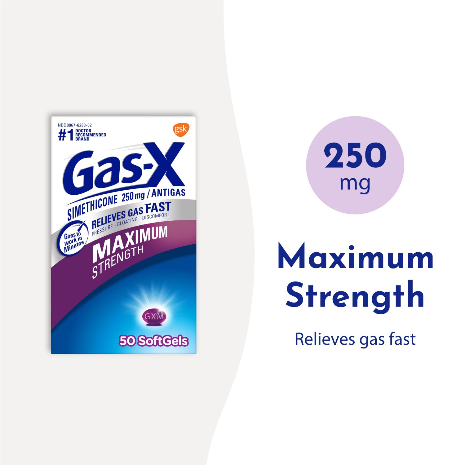 Gas-X simethicone 250 mg bottle label
