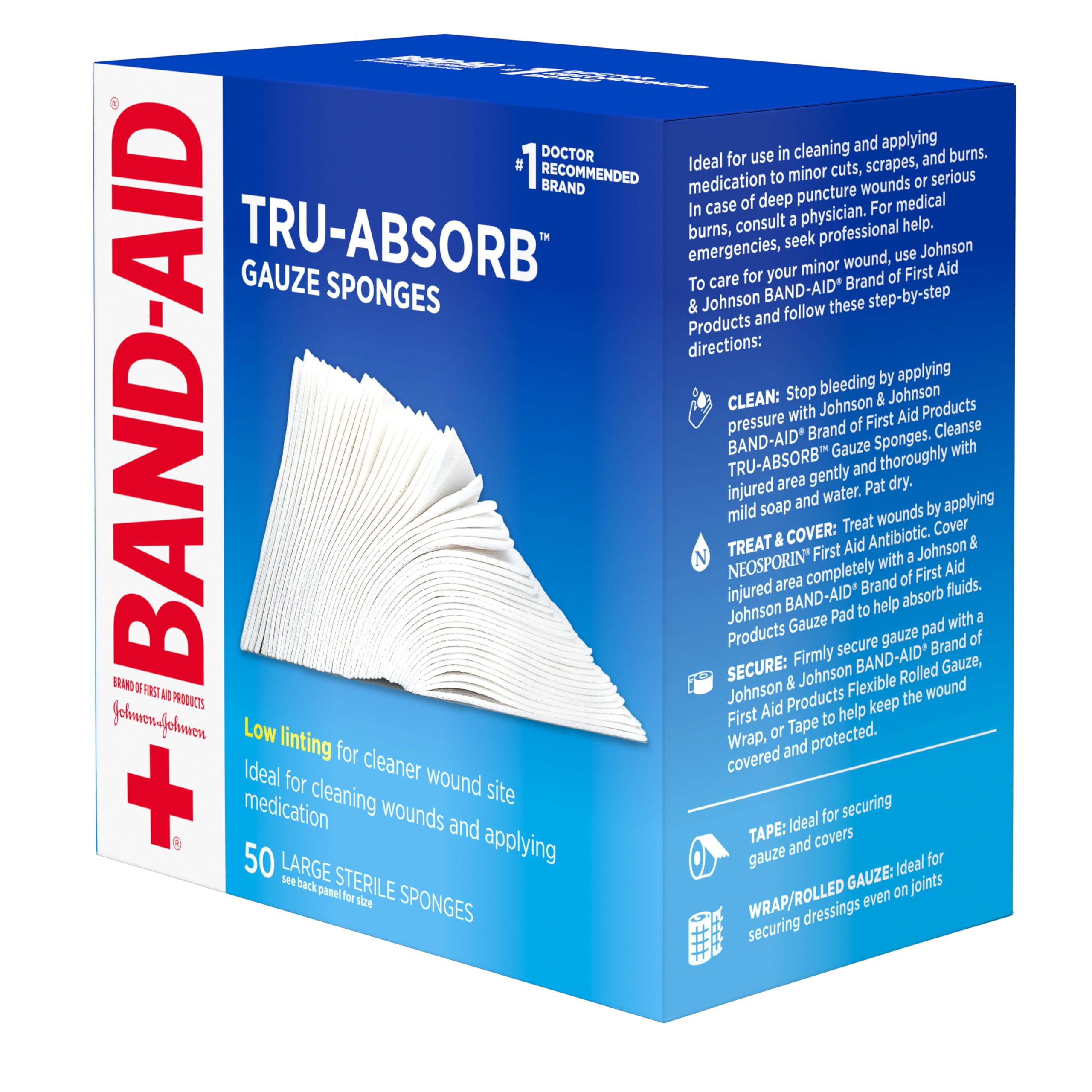 Individually wrapped sterile gauze sponges BAND-AID Brand Tru-Absorb