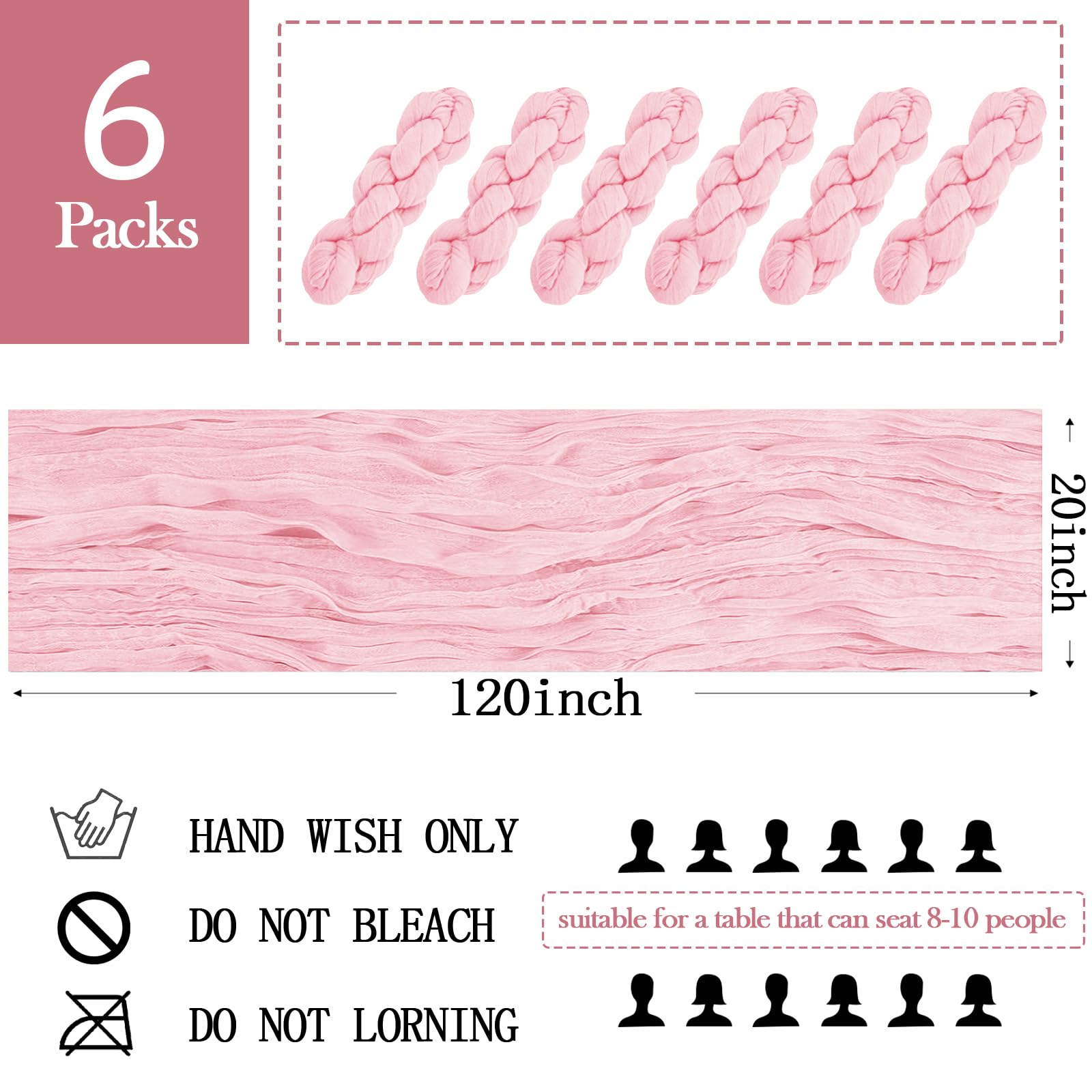 Gauze table runner 20x120 inches in light pink for party decor