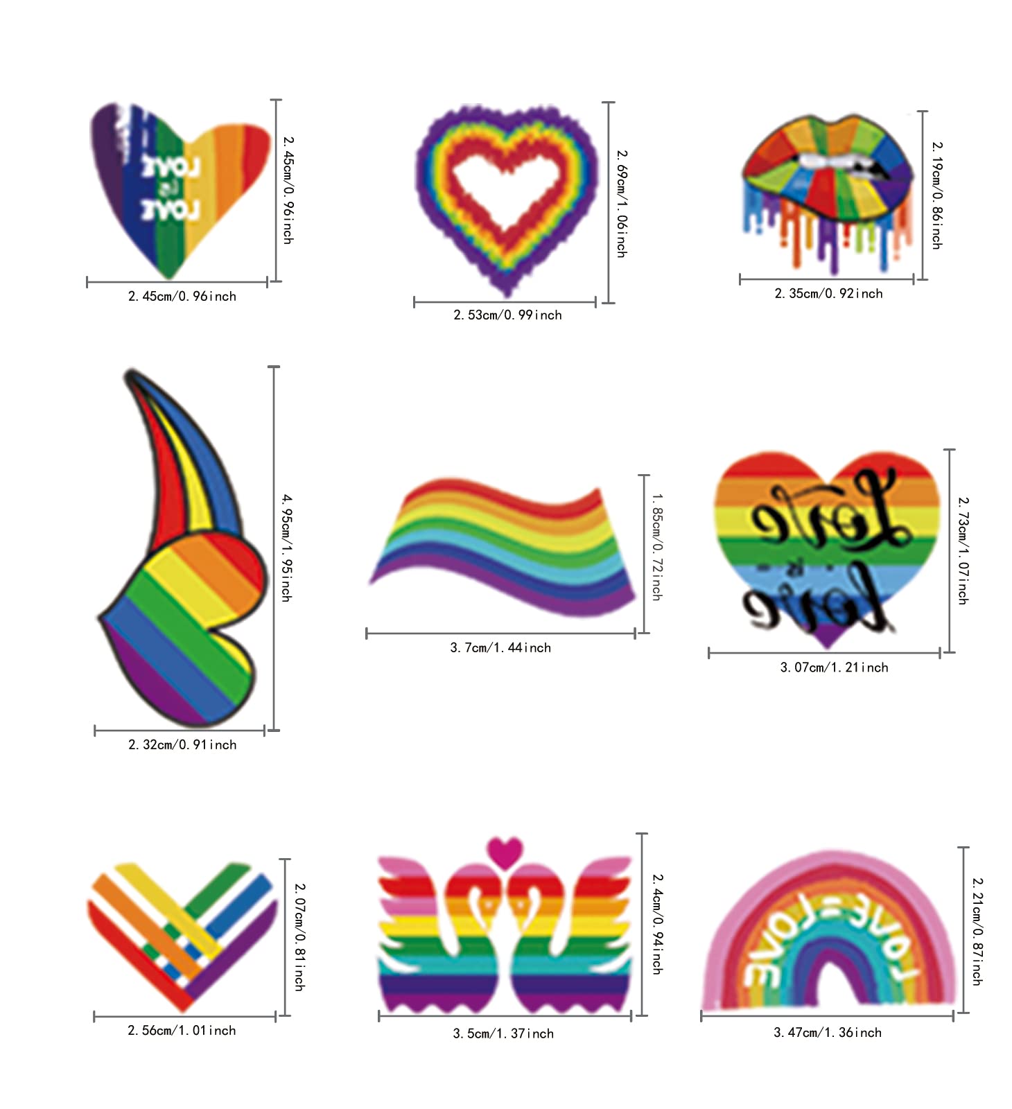 20 sheets of rainbow temporary tattoos with diverse shapes
