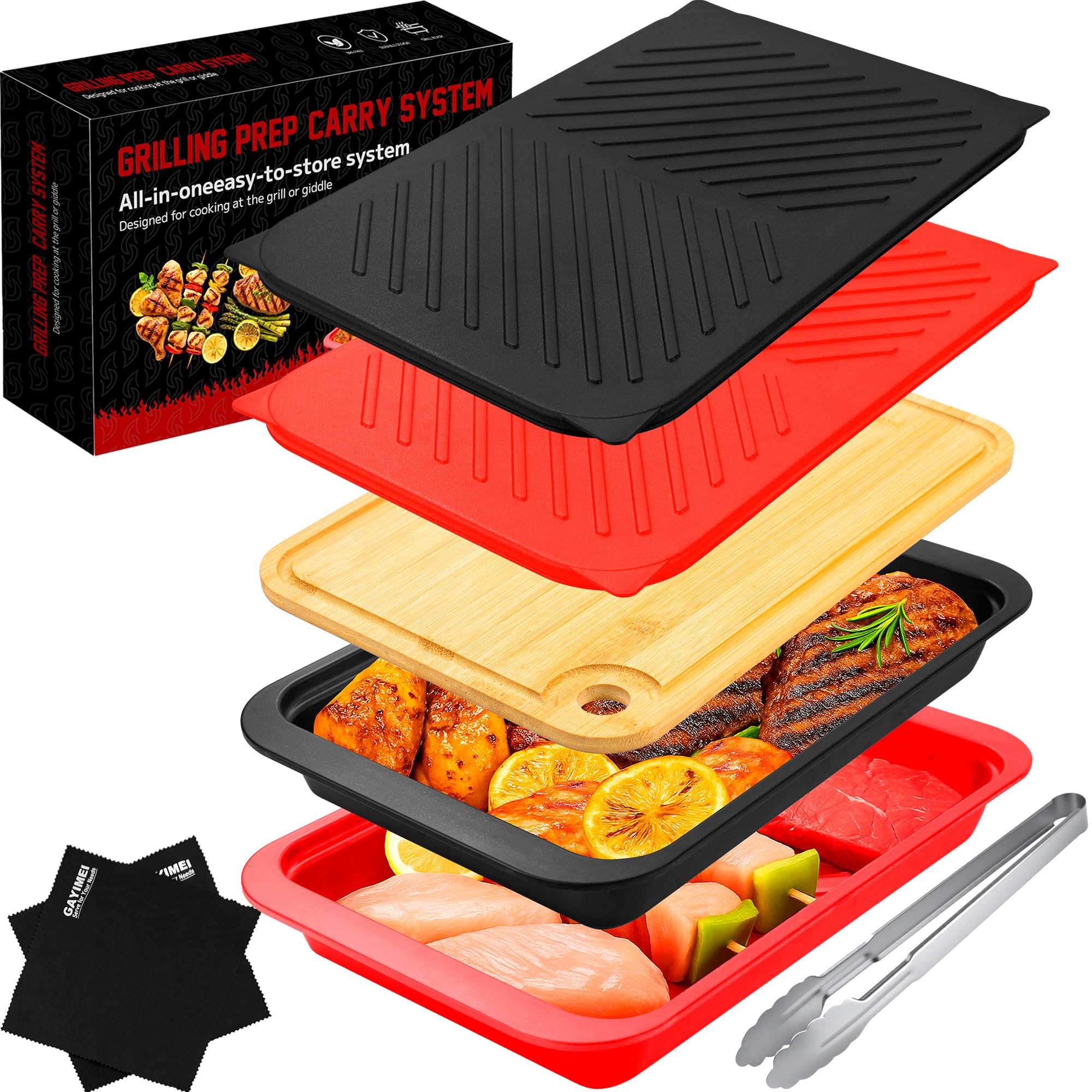 GAYIMEI deep grill carry system with lids and nesting trays