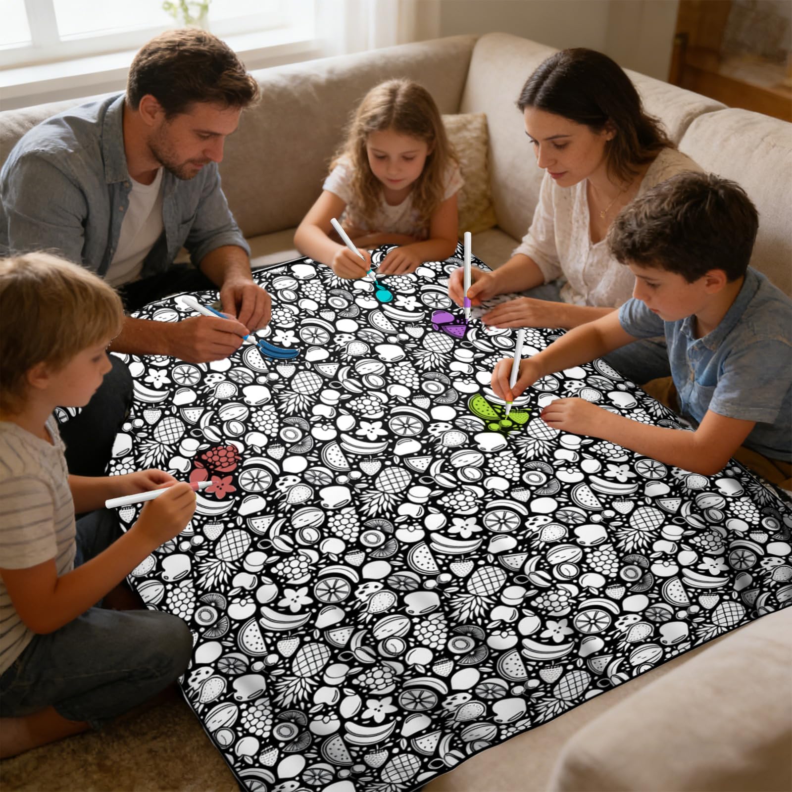 Blanket transformed into decorative art after coloring