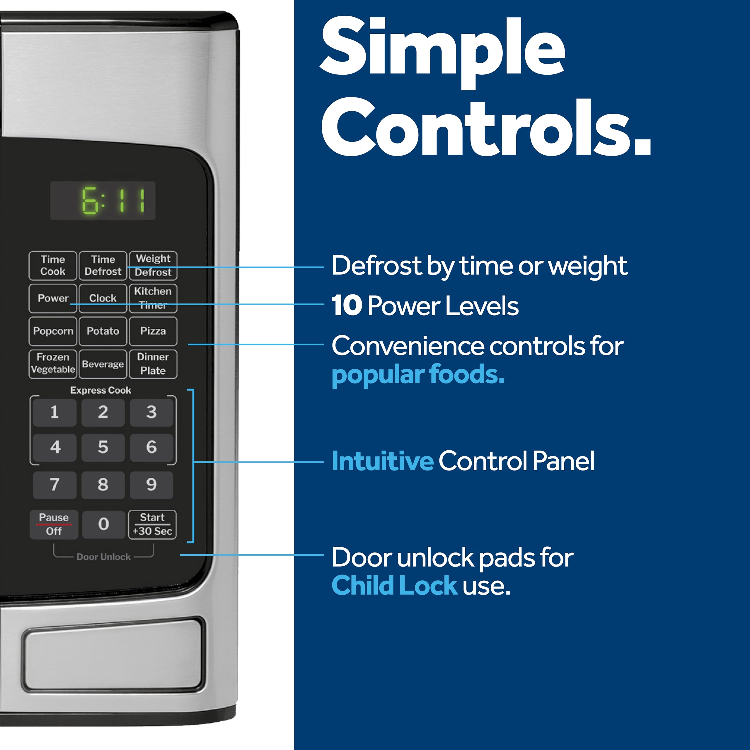 Freestanding countertop microwave with 39 inch power cord