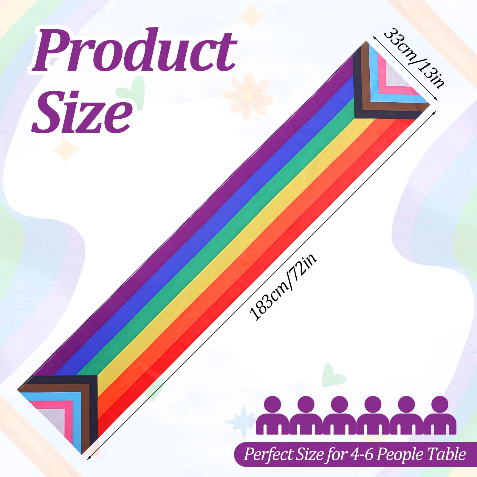 GEEHUA rainbow table runner 13x72in Pride Month