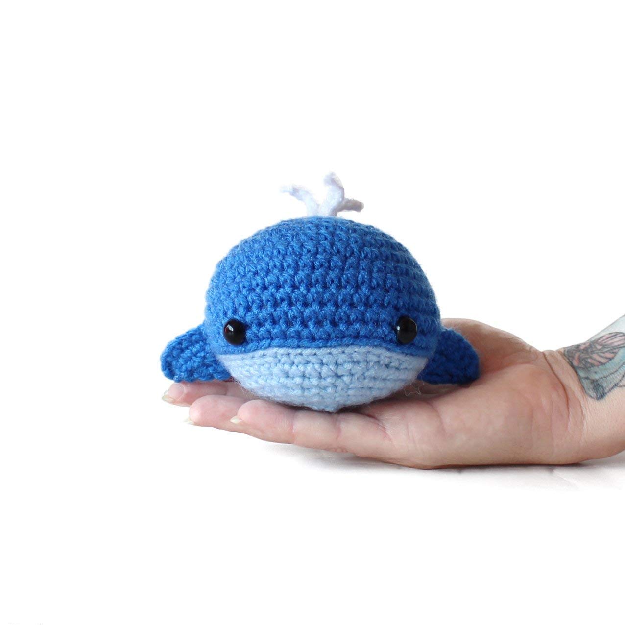 Geekirumi blue whale stress ball handmade crochet for anxiety relief