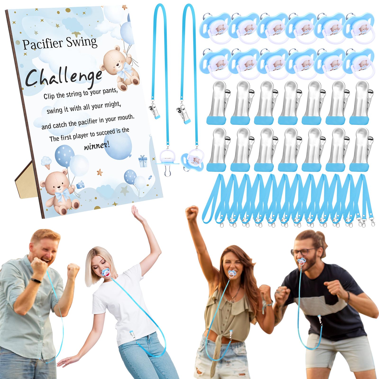 Geelin 12 sets swing pacifier baby shower game pack with blue bear sign