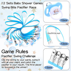 12 plastic pacifiers for Geelin baby shower games in blue bear theme