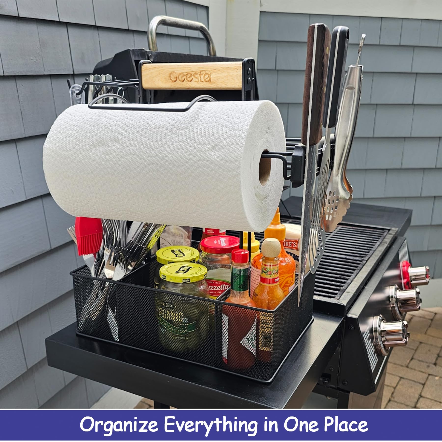 Geesta grill caddy paper towel holder and magnetic tool organizer