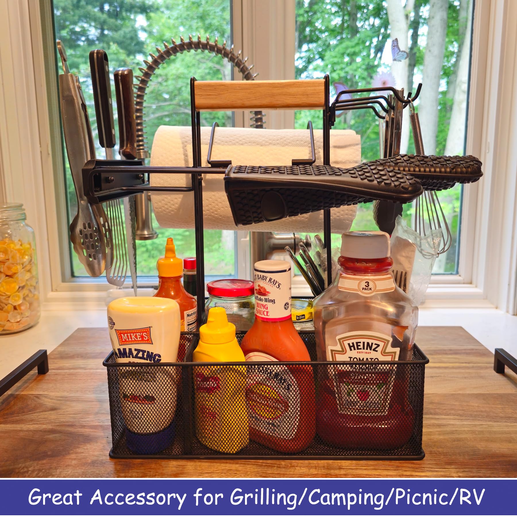 Geesta grill caddy wooden handle for easy transport