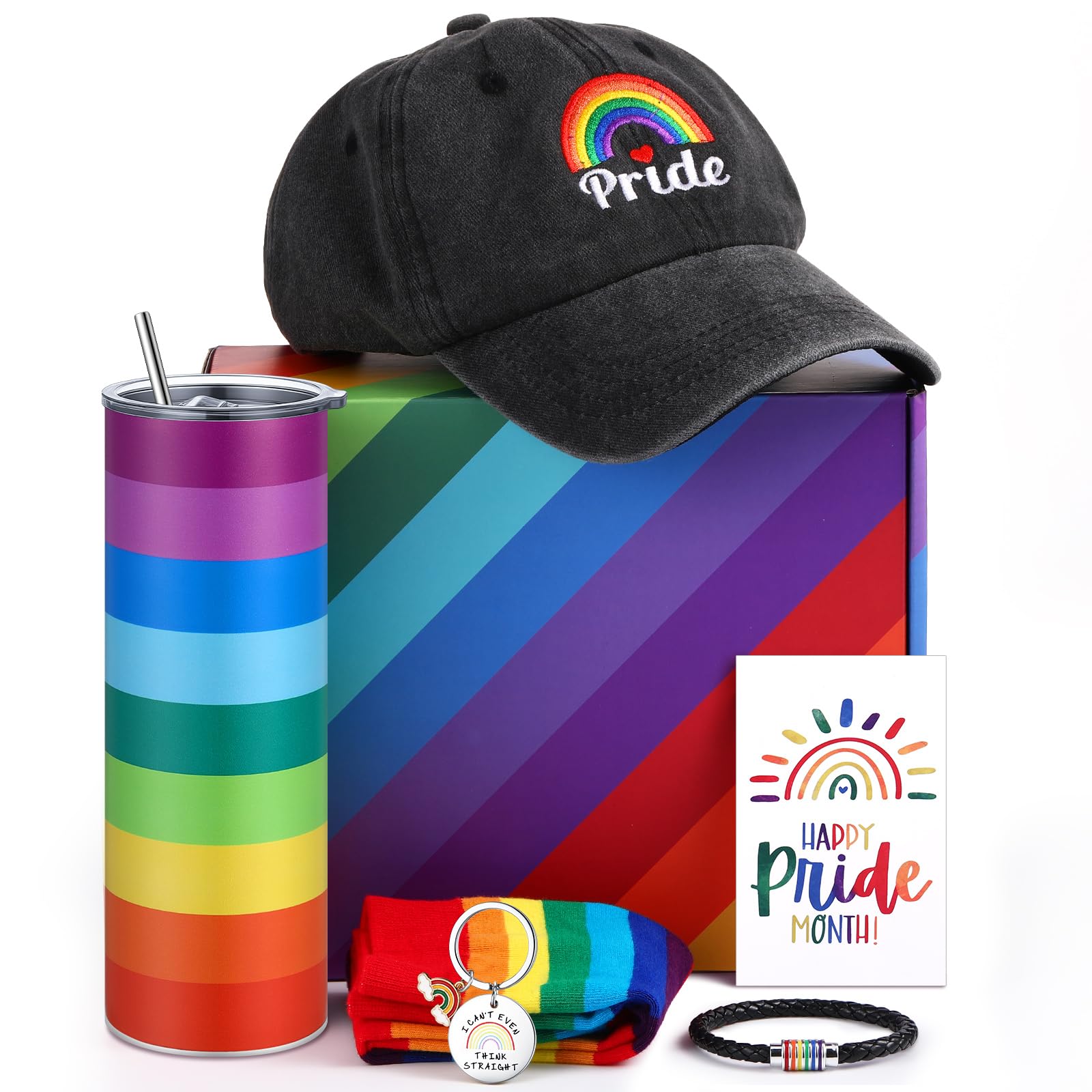 Geiserailie rainbow pride flag gift set cap