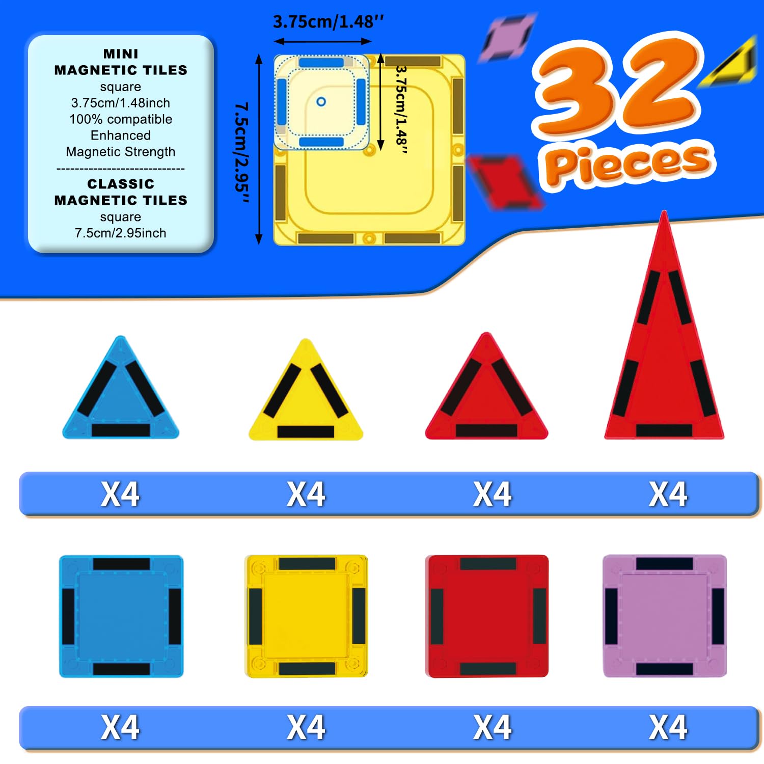 Colorful GEKETY magnetic tiles for STEM learning