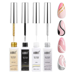 Gel Liner Art Polish Set 10ml four color Gold Silver Black White with built in thin brush