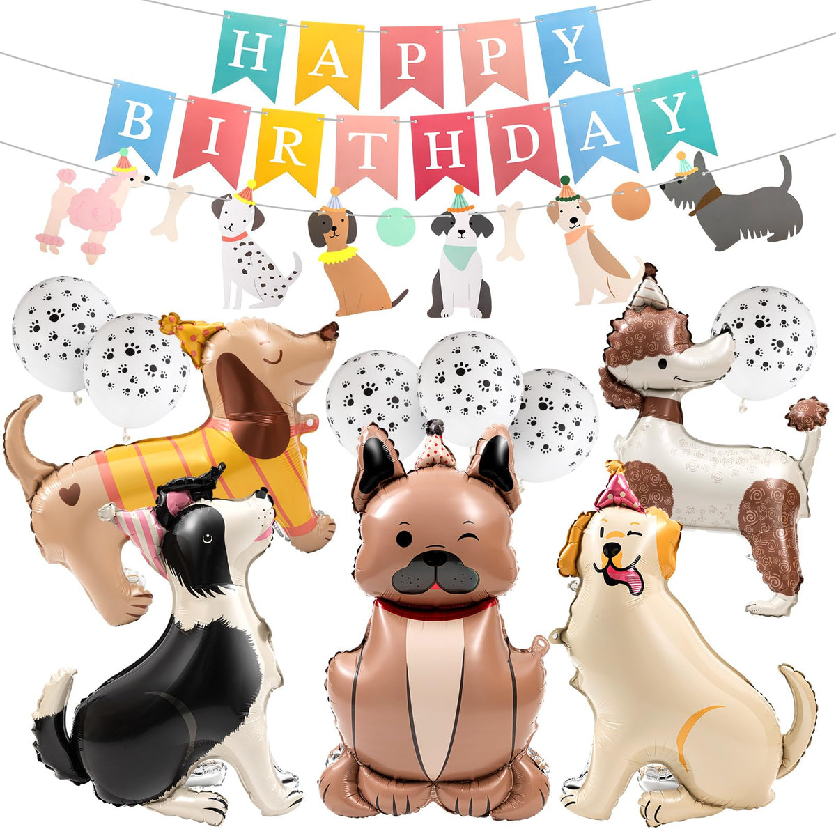 Gemscream dog birthday decoration set with dog foil balloons