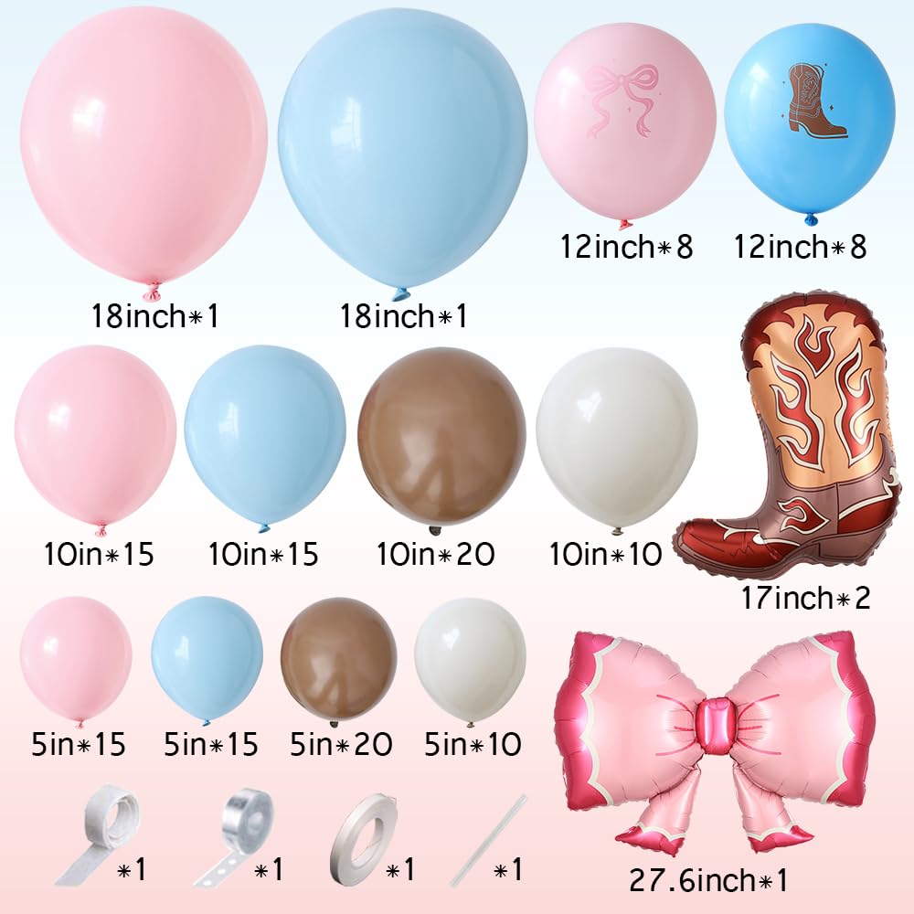 Gender reveal balloon arch kit components and colors