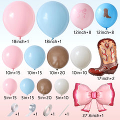 Gender reveal balloon arch kit components and colors