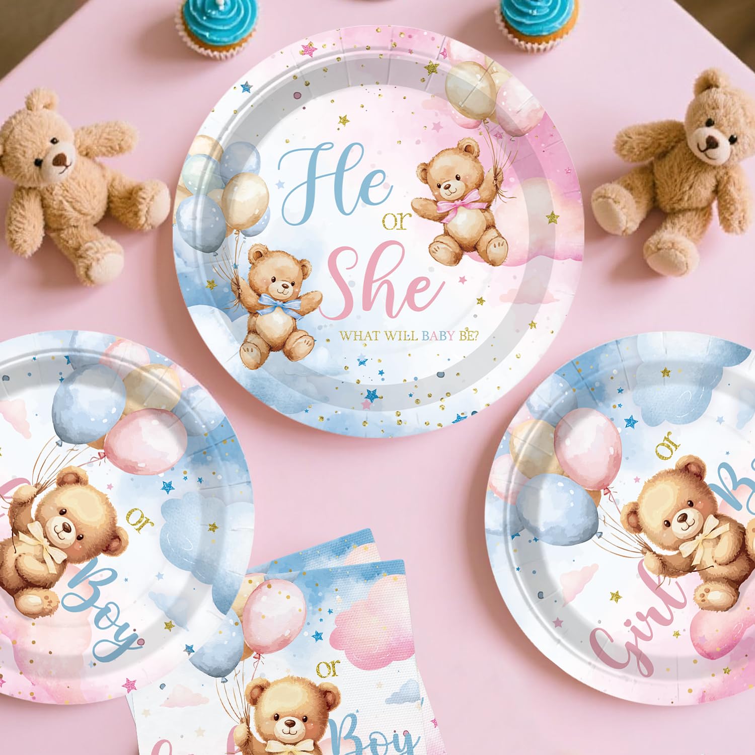 bear gender reveal cake topper included in cocomigo set