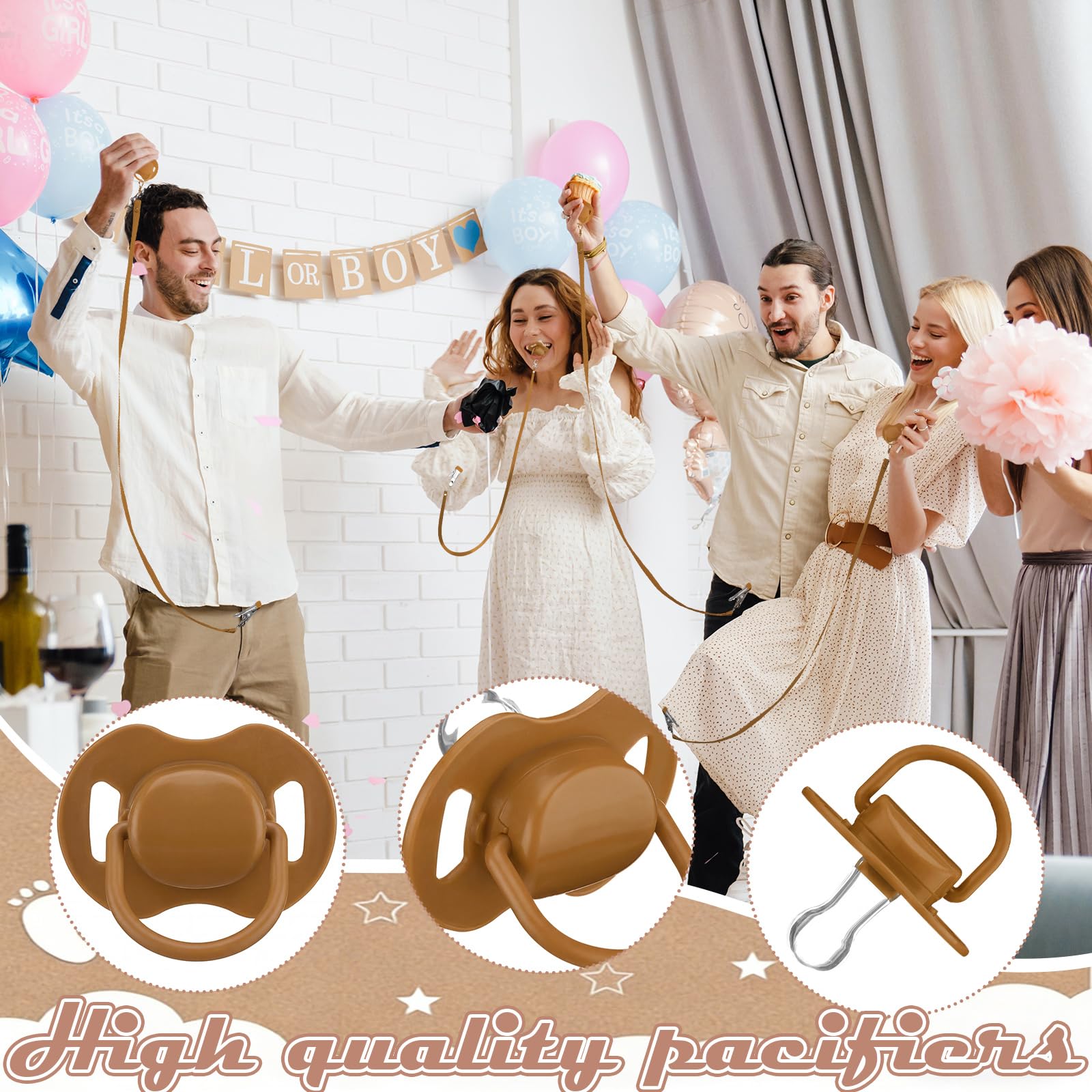 Gender reveal party games pacifier kit with swing setup