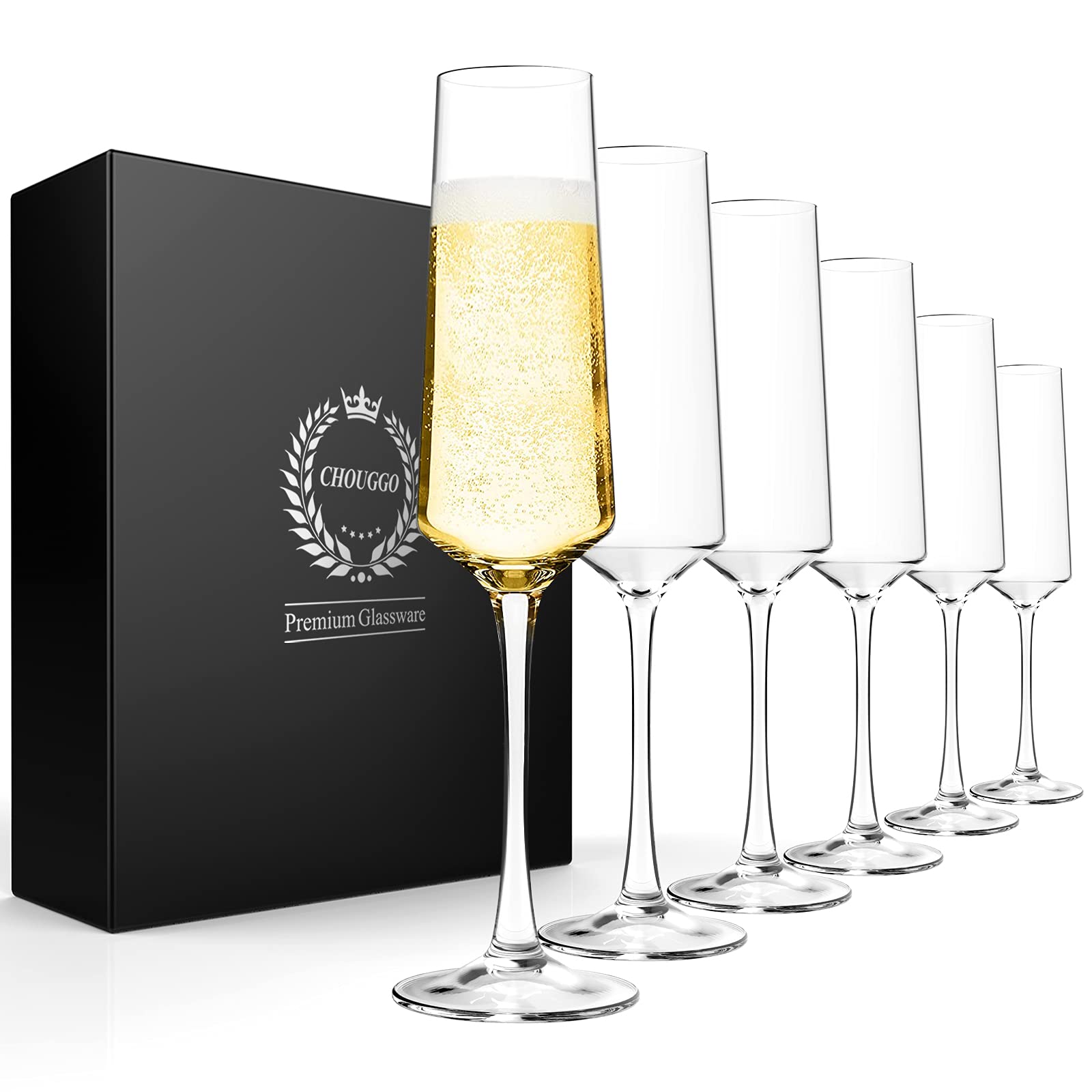 Generic Chouggo Champagne Flutes set of 6 clear hand blown crystal glasses