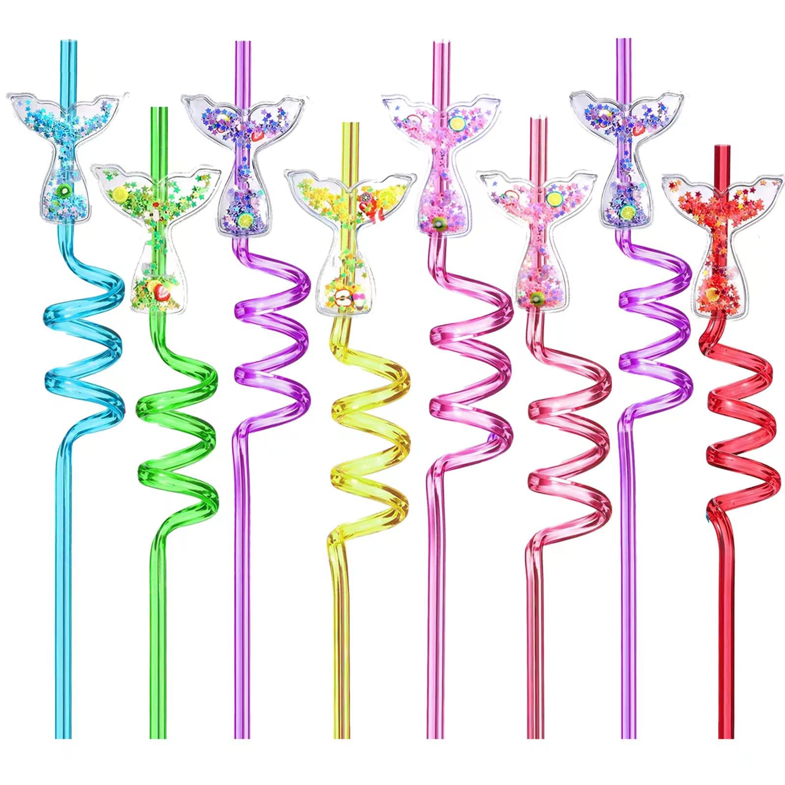 Generic mermaid tail drinking straws 24 pack six color designs