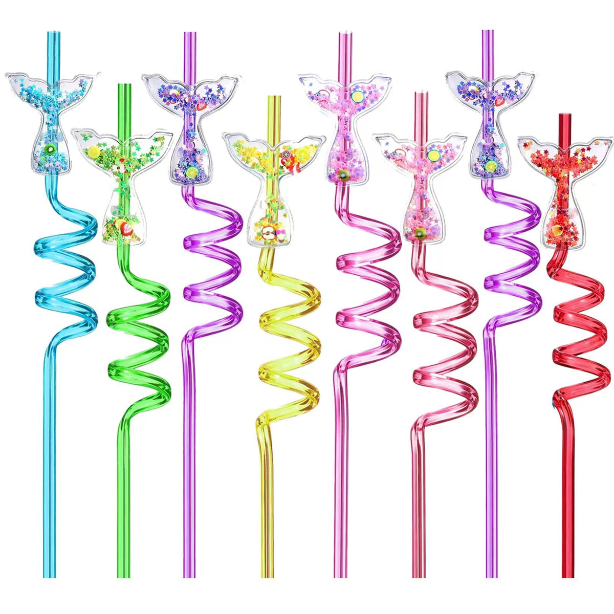 Generic mermaid tail drinking straws 24 pack six color designs