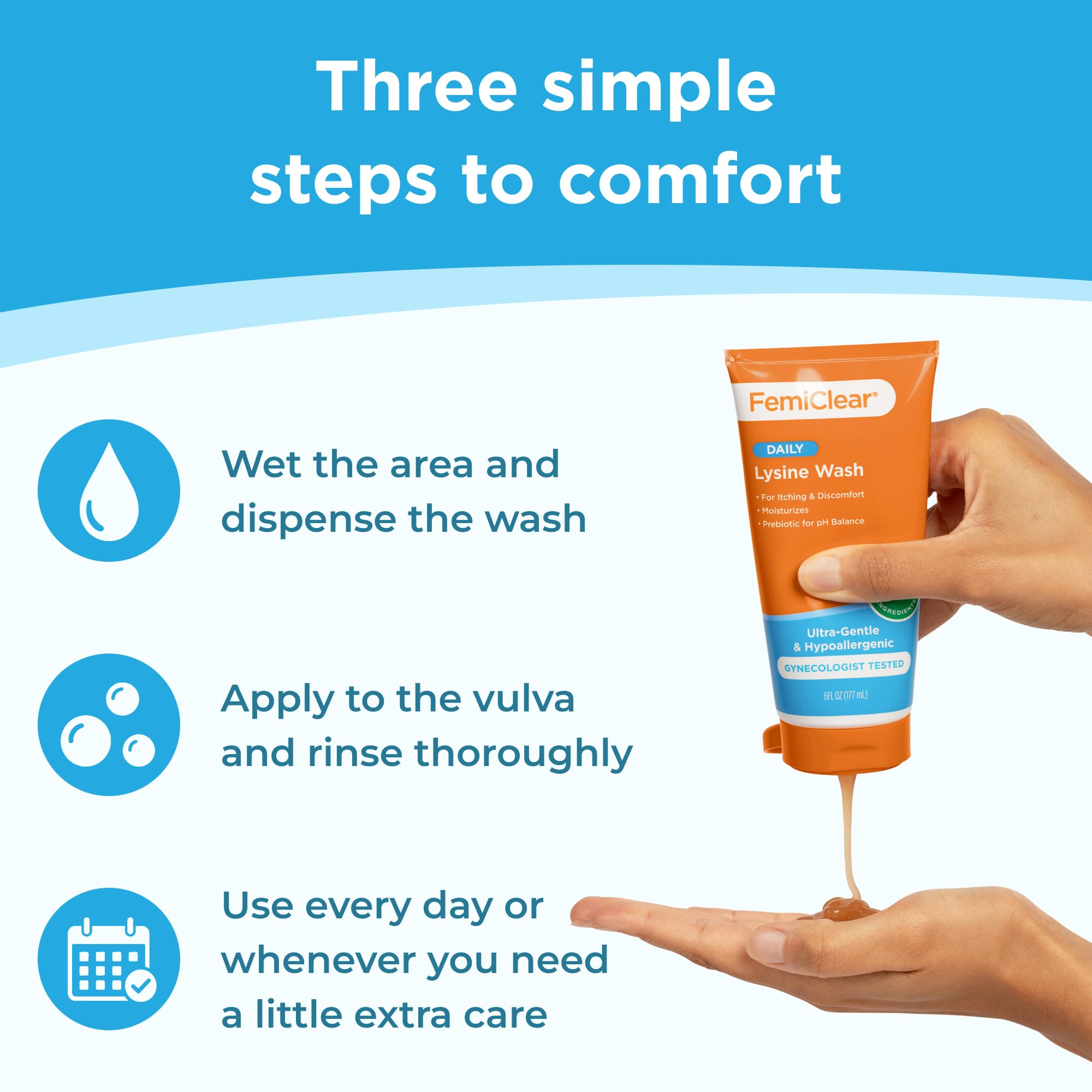 Hypoallergenic feminine care claim on bottle label