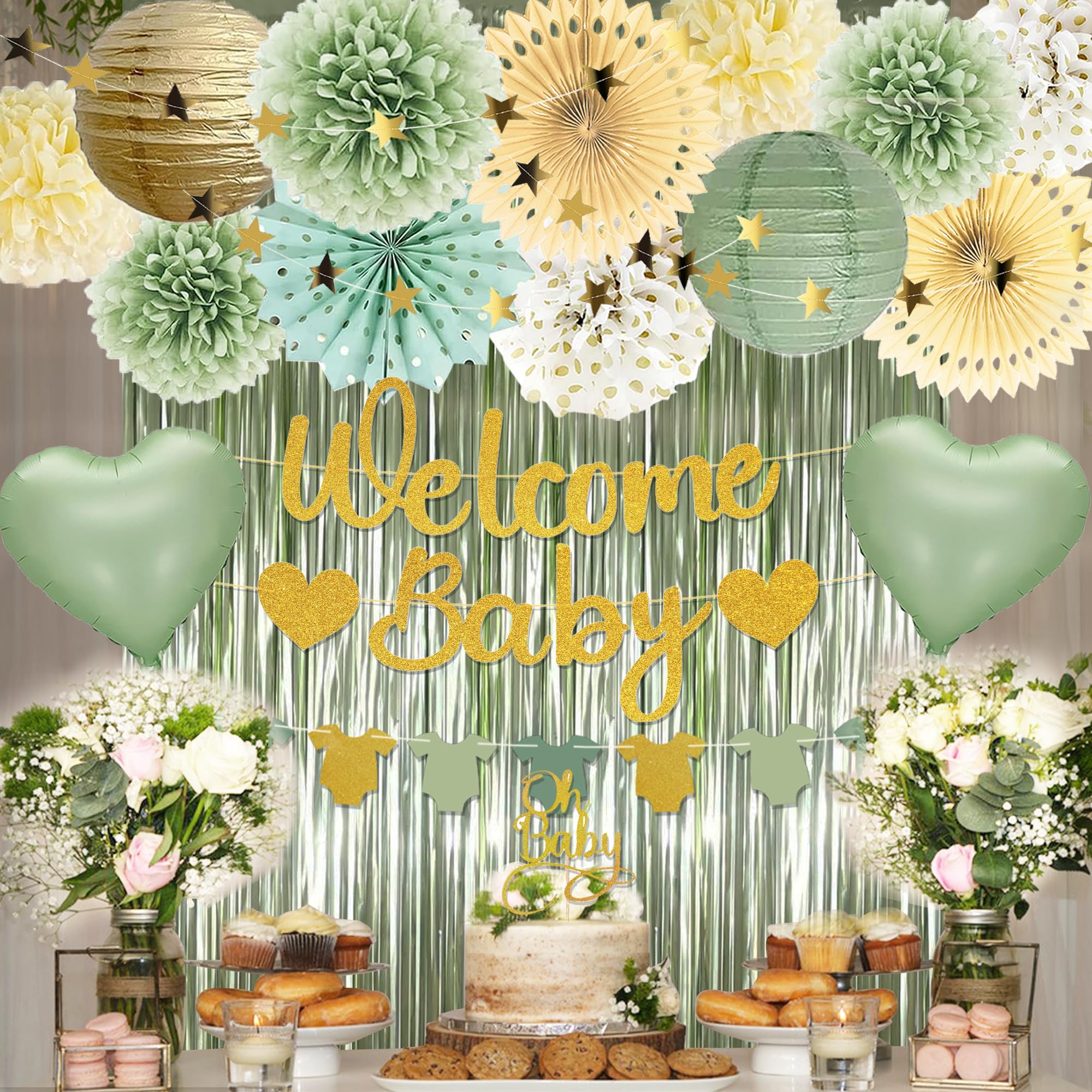 Star garland and glitter Oh Baby cake topper