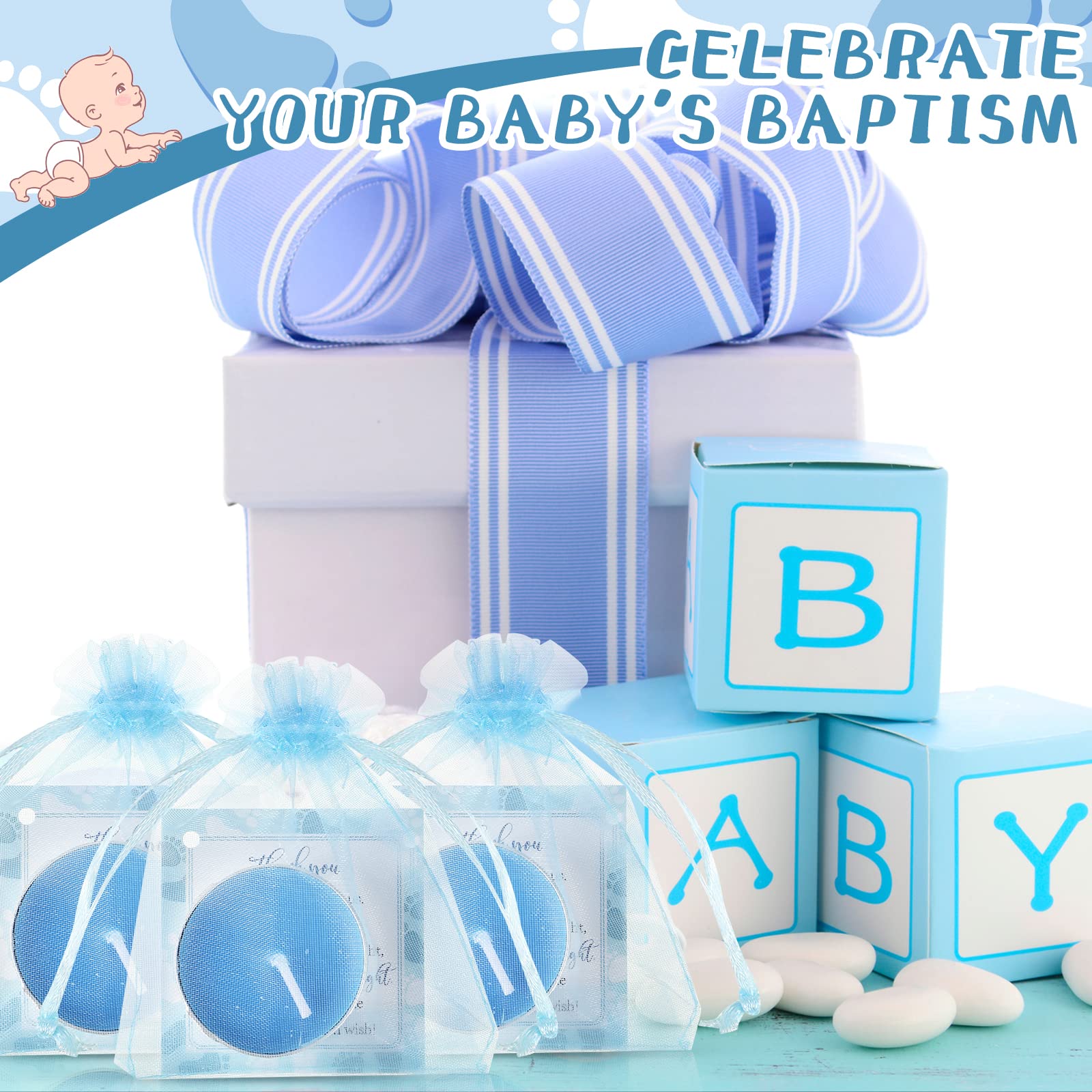 Geosar baby shower blue set cards and bags for gifts