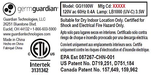 Germ Guardian small spaces air sanitizer product packaging