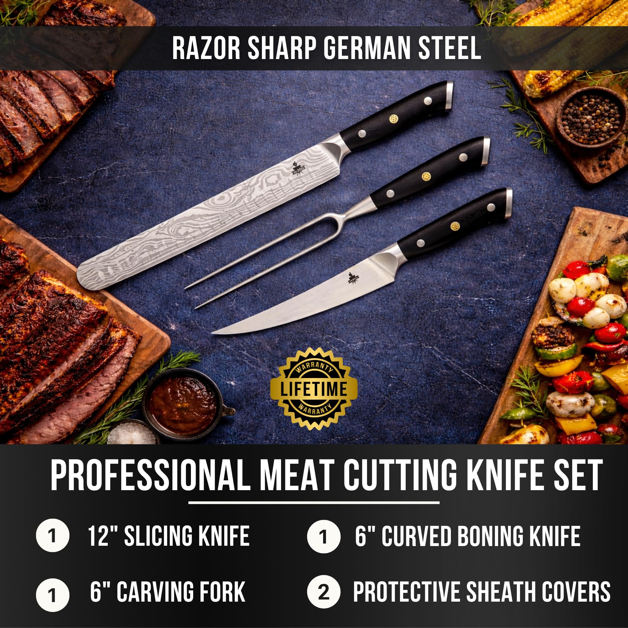 12-inch damascus pattern slicing and carving knife image