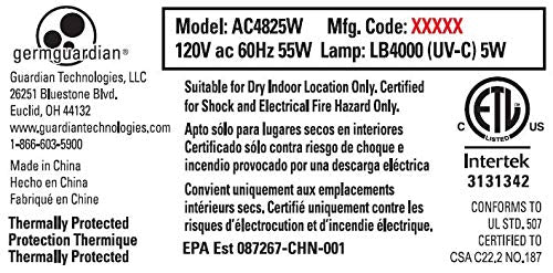 GermGuardian tower purifier white model AC4825W2PK