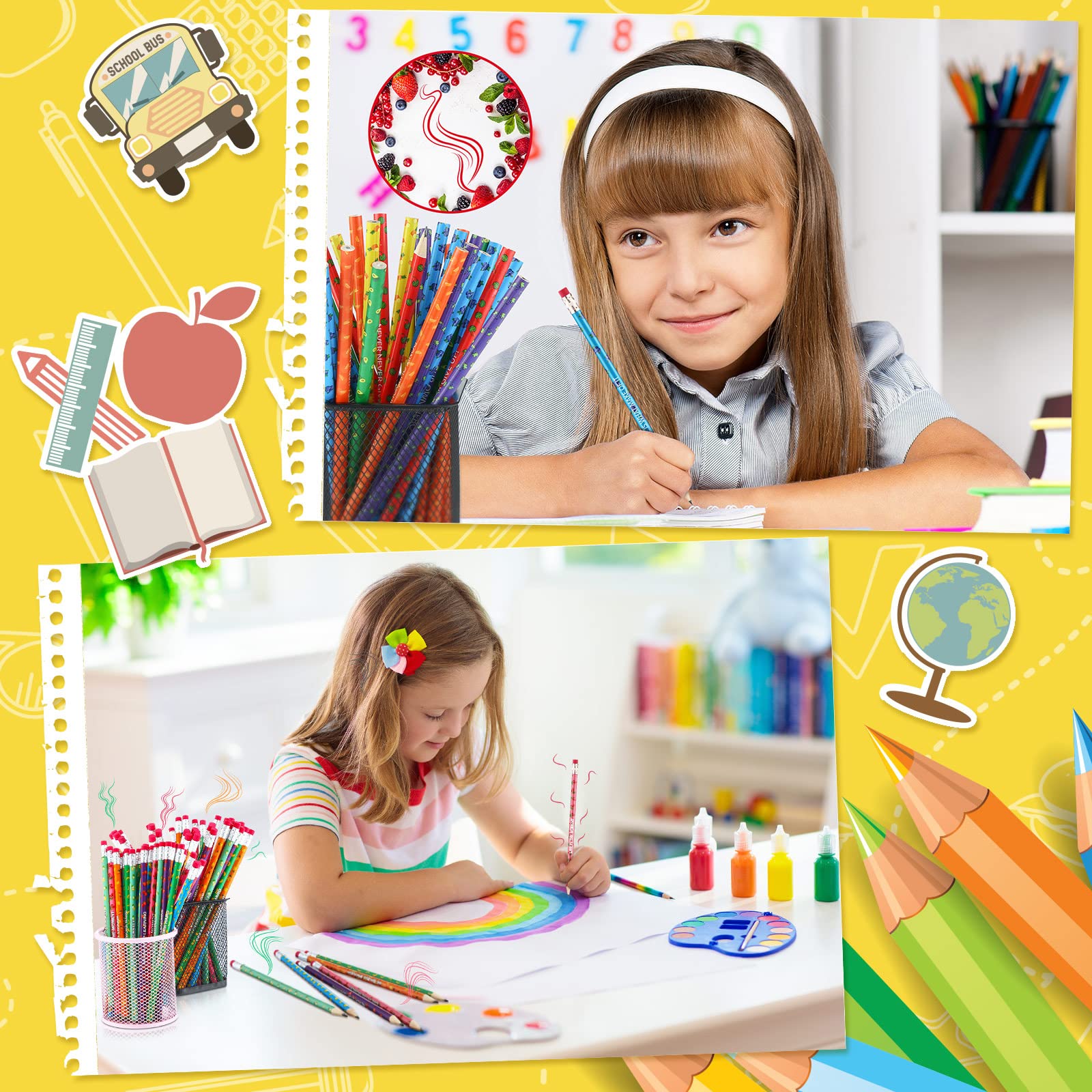 Wooden pencils with erasers and vivid printing