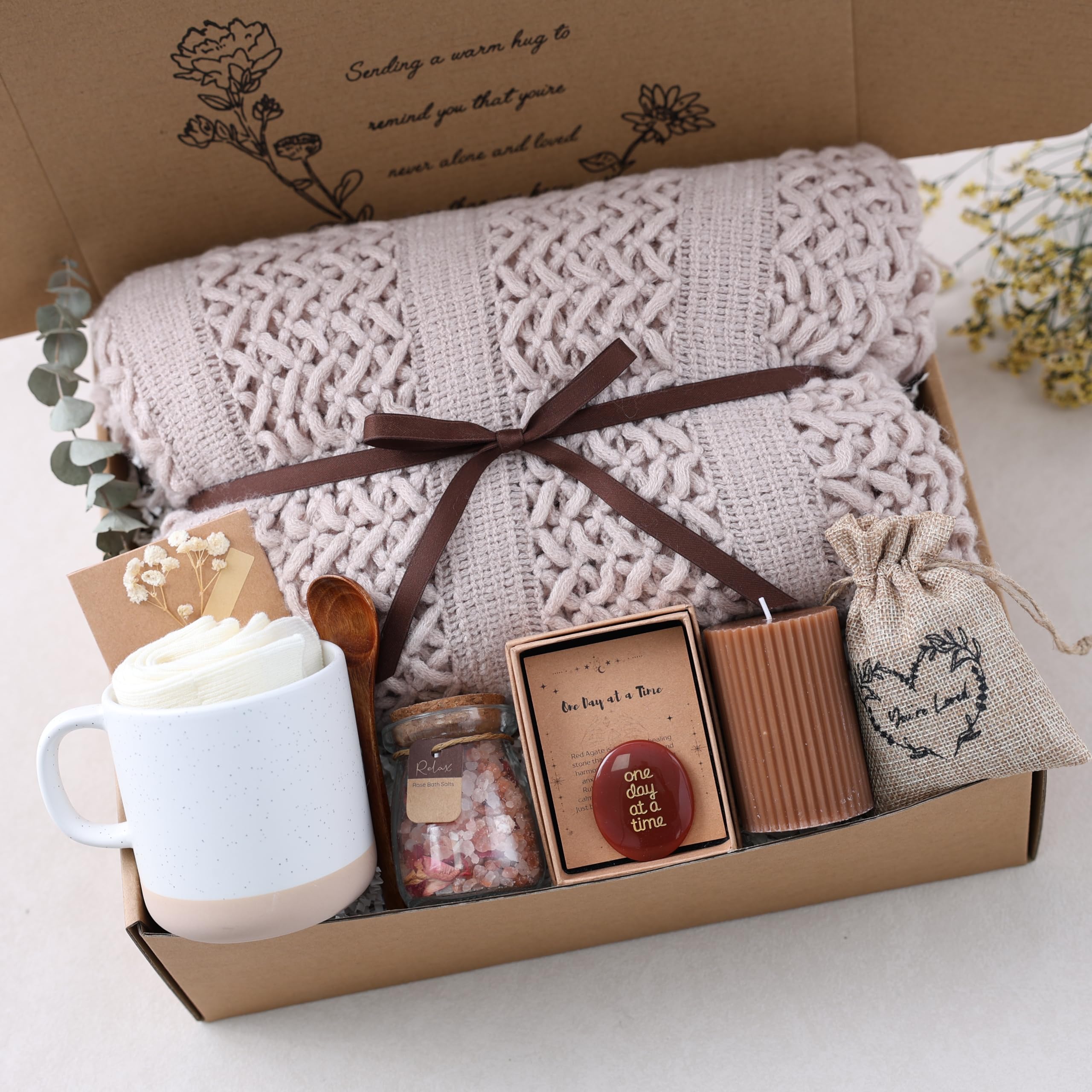 Get Well Soon gift basket for women earth tone package