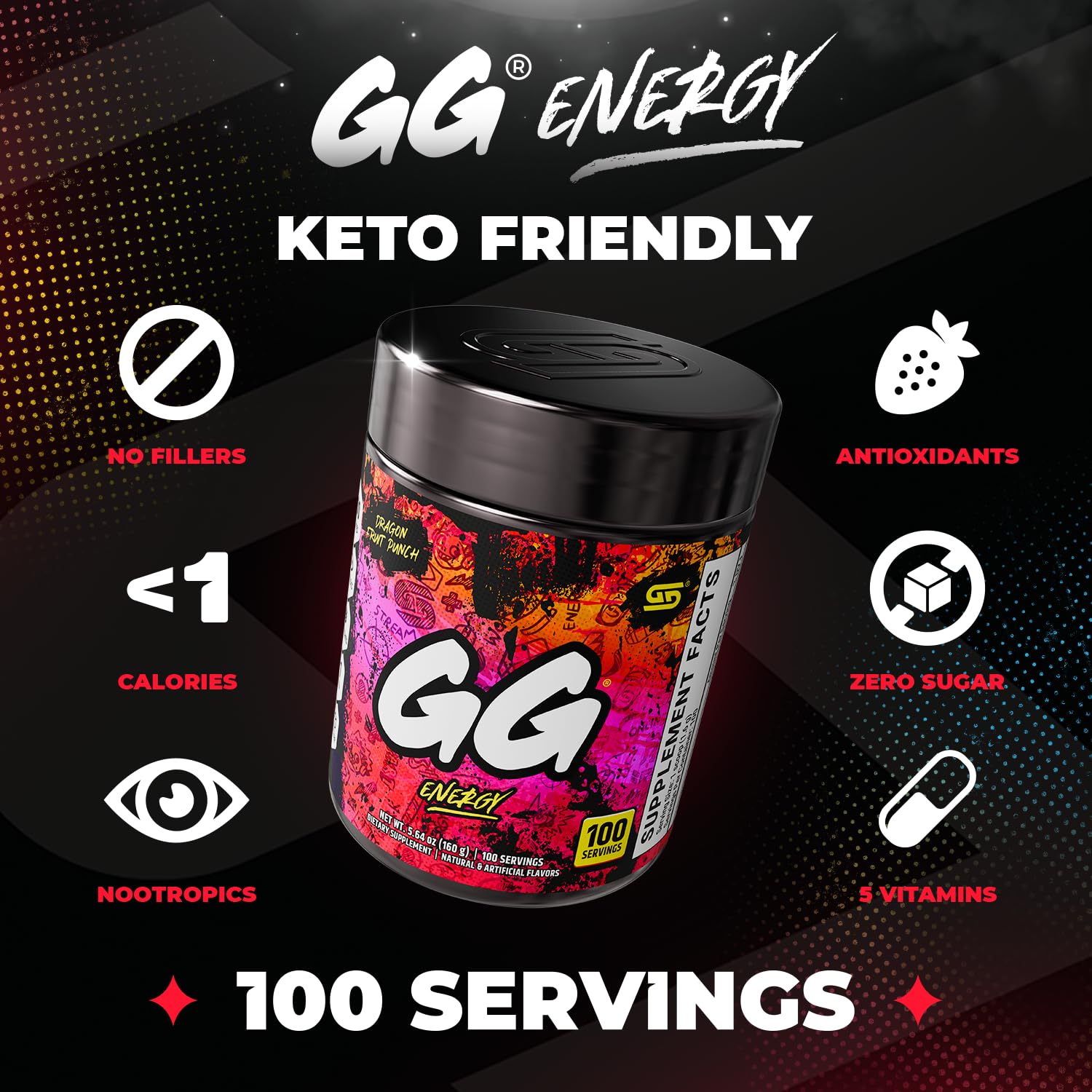 GG Energy Dragonfruit Punch keto friendly sugar free mix