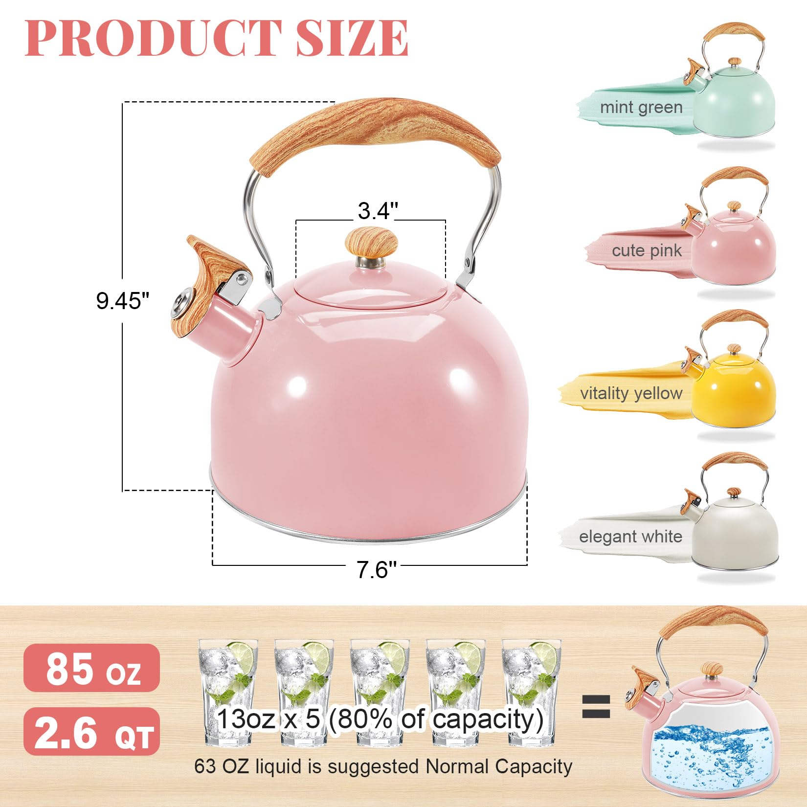 Stainless steel tea kettle compatible with gas electric induction