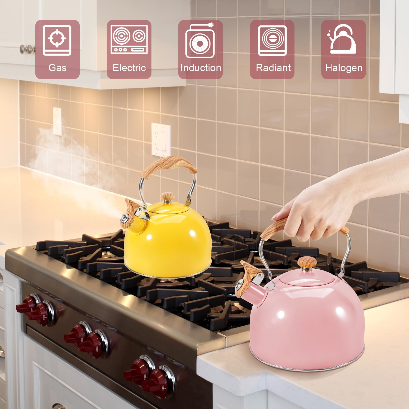 Tea kettle suitable for gas electric induction radiant stovetops