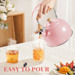 Thumb-press spout whistling kettle for easy pouring