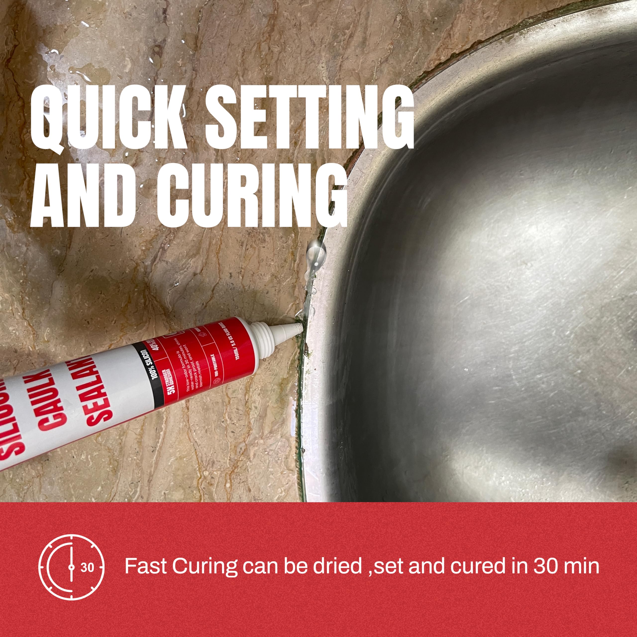 Silicone sealant adheres to glass tile metal and wood surfaces