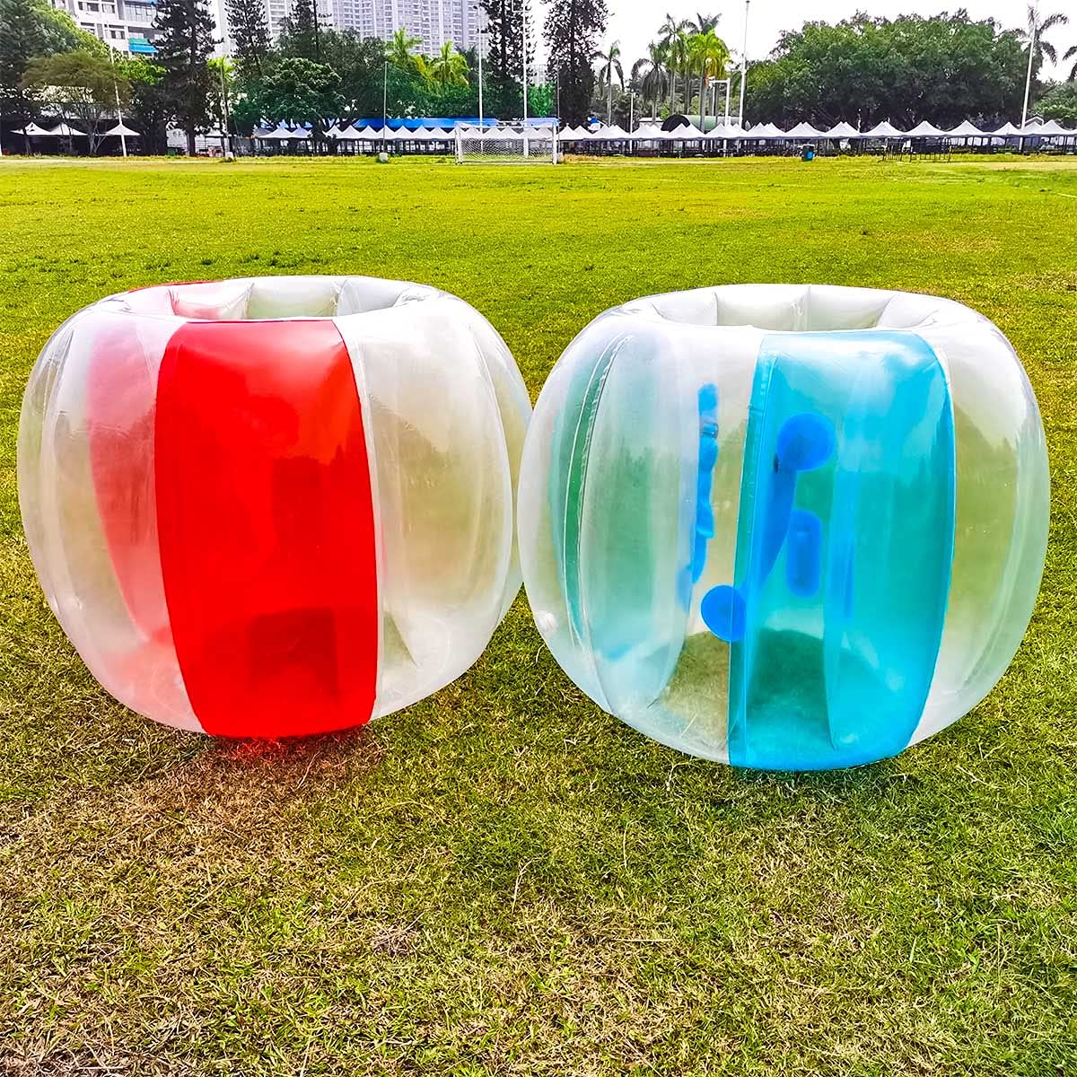Giant sumo style inflatable bumper ball for outdoor play