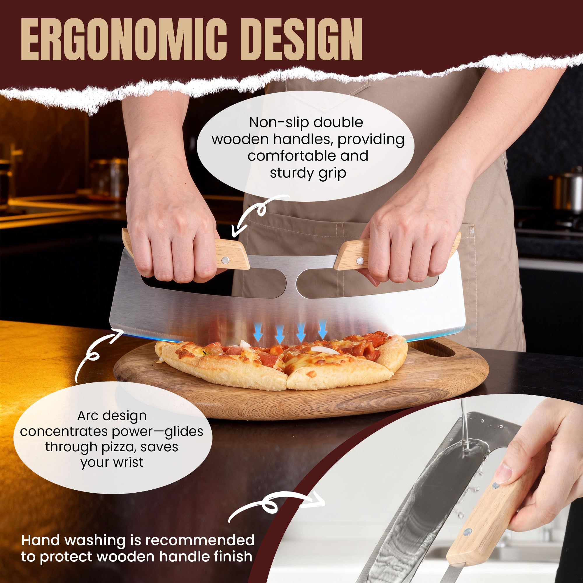 Gicyiit pizza rocker cutter protective cover included