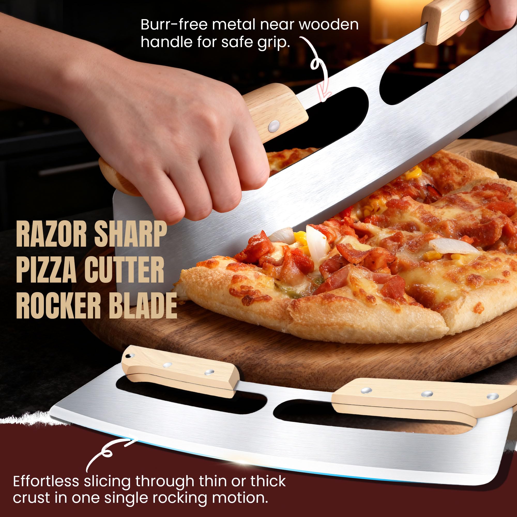 Gicyiit 14inch rocker cutter for pizza and more with stainless blade